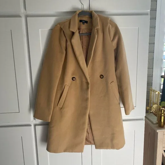 Lulus Harriet Long Double-breasted Tan Coat Brown - Size XS - Picture 3 of 3